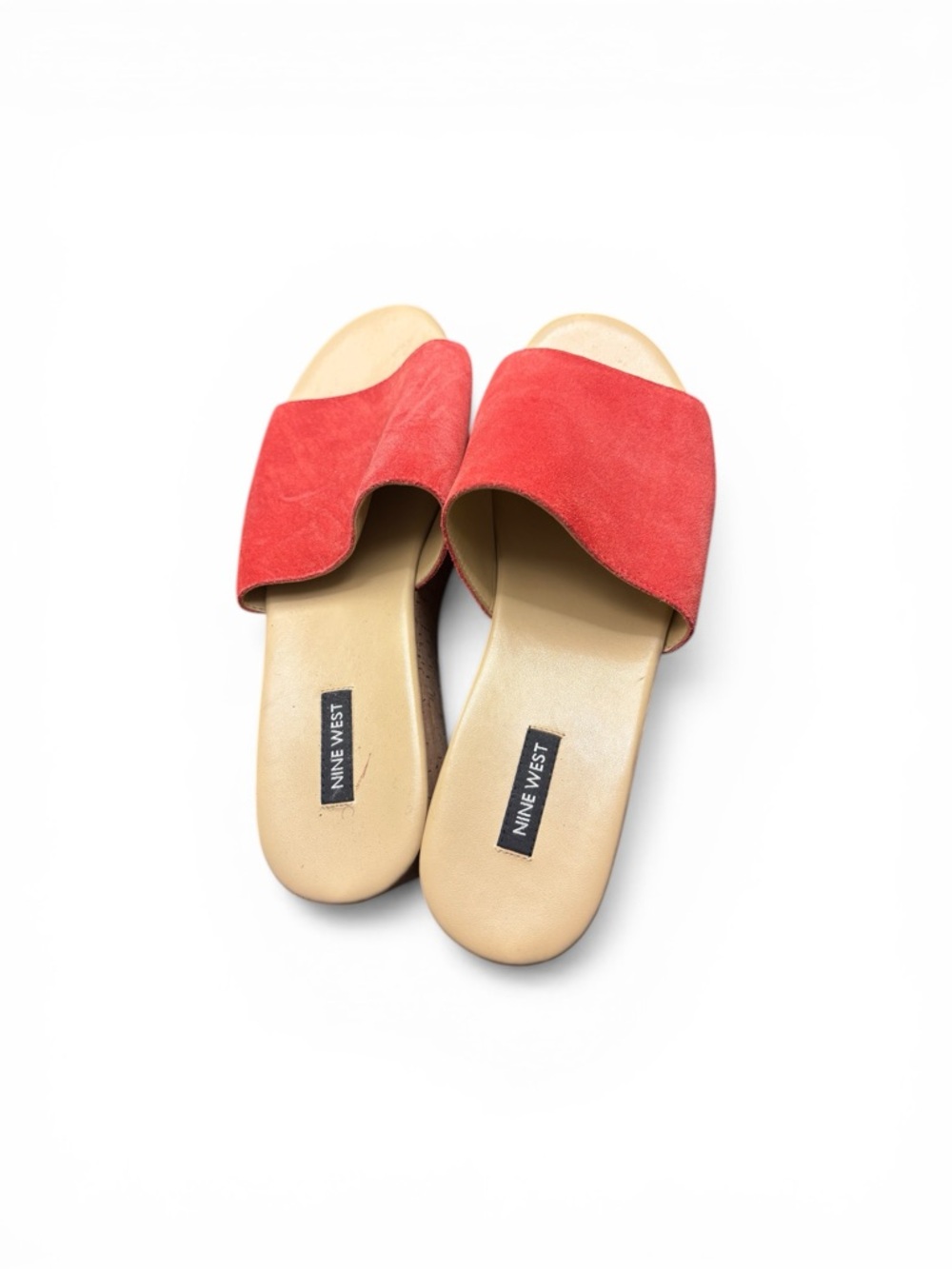 Nine West Red Suede Slide Sandals with Tan Footbed